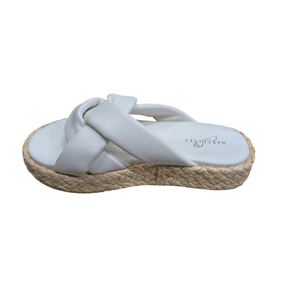 Naked Feet Cupro Chamois White Knotted Platform Espadrille Sandals- Size 9 - Picture 4 of 7